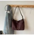 Sac porté épaule hobo en daim rétro, sac cabas marron foncé vintage pour femme au quotidien. - Sans pendentif / Café