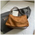 Brown Suede Tote Bag Large Capacity Casual Retro Shoulder Bag for Women Daily Commute - No Pendant / Brown