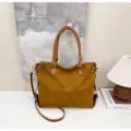 Brown suede retro tote bag for women, large capacity shoulder bag for autumn and winter commute. - No Pendant / Brown