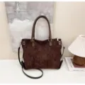 Brown suede tote bag for women, large capacity retro shoulder bag for daily commuting and autumn. - No Pendant / Coffee