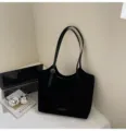 Retro frosted suede tote bag women's casual large capacity shoulder bag for daily commuting. - No Pendant / Black