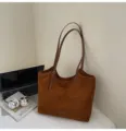 Retro brown suede tote bag for women, large capacity casual shoulder bag for daily commute. - No Pendant / Brown