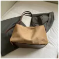 Retro brown suede shoulder bag for women, large capacity casual tote daily handbag. - No Pendant / Khaki