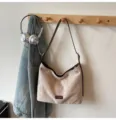 Sac cabas en suédine vintage décontracté pour femme, sac porté épaule élégant pour le travail. - Sans pendentif / Beige