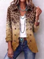 Leopard Muster Cardigan Detail, Ombre Design mit Rüschen, zweireihiger langer Ärmel Stil. - 3XL / Oberteile / Erdgelb