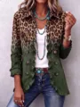 Cardigan femme imprimé léopard manches longues à volants veste vintage élégante manteau chic - 3XL / Hauts / Vert olive