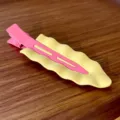 Summer cream metal wavy duckbill hair clip, cute bangs side hairpin for daily cute styling. - Yellow Wave & Pink Clip