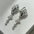 Silver palm shape rhinestone earrings, vintage artistic long tassel drop earrings for women. - Silver Palm Earrings