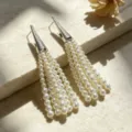 Long pearl tassel earrings with crystal cone top, elegant vintage drop earrings for women. - Earrings Style