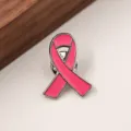 Pin de solapa con cinta rosa, broche esmaltado de concienciación sobre el cáncer. - Rosa Rosado con Borde Plateado