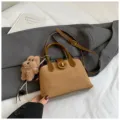 Vintage brown suede womens handbag, retro top handle shoulder crossbody bag with cute pendant. - Brown with Pendant