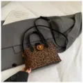 Women leopard print top handle handbag chic retro shoulder messenger bag with black strap - Leopard Black Without Charm