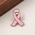 Broche lazo rosa concientizacion cancer de mama insignia metal esmalte accesorio. - Rosa Claro con Borde Dorado