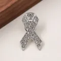 Broche de cinta con pedrería plateada broche de concienciación de cristal accesorio de moda. - Base Blanca Diamante Blanco