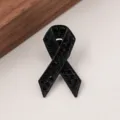 Broche de lazo negro con diamantes de imitación, elegante accesorio de concienciación. - Base Negra Strass Negro