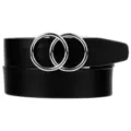Ceinture en cuir noir pour homme avec boucle argentée à double anneau, style chic. - 110cm / Anneau Argent