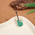 Exquisite metal guitar enamel brooch, elegant gold and green fashion badge for outfits. - Guitar-Green