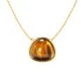 Gorgeous tiger's eye gemstone pendant necklace with golden chain for women fashion style. - Gold + Tiger Eye Look