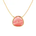 Gold-plated chain necklace featuring a stunning pink banded gemstone pendant for daily wear. - Gold + Pink Chalcedony Look