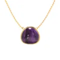 Elegant gold necklace featuring a stunning purple gemstone pendant. Perfect for daily wear. - Gold + Purple Chalcedony Look
