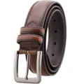 Ceinture en cuir marron homme avec boucle ardillon argentée, design casual, gros plan. - Marron / 110-130CM