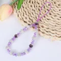 Kristall Perlen Handyband kurze Handgelenk Lanyard mit Strass Charms fuer Handyhuelle - A145 Gips Armband Stil / Lila