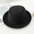 Black wool felt fedora hat classic porkpie hat vintage British style winter bowler hat - One Size / Black