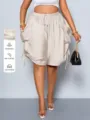 High-waisted loose drawstring harem shorts with big pockets for women casual summer wear - S / Bottoms / Milky White