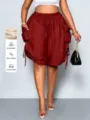 High waist drawstring harem shorts for women, breathable viscose loose casual short pants. - Red