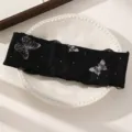 Zwarte brede haarband met zilver geborduurde vlinders en strass steentjes voor vrouwen - Zwarte Vlinder