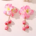 Roze stoffen bloem haarclip met hangende knoppenkettingen, elegante Hanfu haaraccessoire. - ZMH3094 (Roze) / Roze
