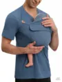 Herren Känguru Babytrage Kurzarm T-Shirt Detailansicht, weiche atmungsaktive Tasche. - S / Oberteile / Dunkelblau