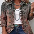 Femme Vintage Manches Longues Volants Bouton Cardigan Distressed Veste Automne - S / Hauts / Style Rouille