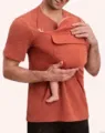 Men's short sleeve kangaroo dad baby carrier t-shirt with front pocket for daily wear - Brick Red
