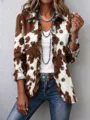 Détail cardigan manches longues volants imprimé vache, vêtement femme décontracté. - S / Hauts / Motif Vache