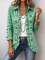 Femme cardigan vert à carreaux manches longues à volants veste blazer ouverte décontractée. - S / Hauts / Plaid Vert