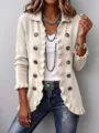 Femme mode décontracté manches longues volant bouton cardigan pull en tricot vêtement - S / Hauts / Abricot