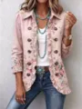 Vue de détail d'une veste cardigan à manches longues imprimée de fleurs avec volants. - S / Hauts / Floral Rose