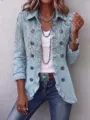 Cardigan à manches longues imprimé cachemire à volants manteau femme automne mode - S / Hauts / Bleu Clair Bohème