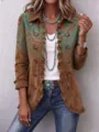 Femme vintage paisley imprimé volant manches longues cardigan manteau détail boutons. - S / Hauts / Bleu-Brun Bohème