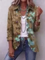 Femme mode decontractee manches longues cardigan a volants vetement elegant chic - S / Hauts / Motif Floral Marron et Bleu