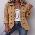 Veste cardigan décontractée à double boutonnage et imprimé cachemire manches longues - S / Hauts / Floral Marron