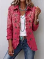Cardigan Femme Manches Longues à Volants et Boutons Imprimé Paisley Veste Automne - S / Hauts / Motif Cachemire Rouge Floral