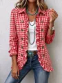 Cardigan long à carreaux rouges pour femme avec volants élégants et boutons décontracté - S / Hauts / Carreaux Rouges