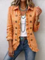 Cardigan femme à manches longues à carreaux orange volants boutons mode décontracté - S / Hauts / Carreaux Oranges