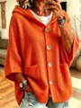 Cardigan à capuche en tricot gaufré orange avec boutons frontaux pour femmes détail vêtement. - S / Haut (D6621) / Rouge Orangé
