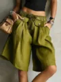 Γυναικεία vintage utility 5-μήκος φαρδιά σορτς καλοκαίρι casual μόδα streetwear ρούχα. - S / Bottoms / Λαδί