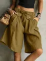 Γυναικείο Vintage Cargo Σορτς Καλοκαιρινό Casual Φαρδύ Παραλλαγή Καφέ Τσέπες Κορδόνι - S / Bottoms / Πράσινο μάτσα