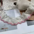 5.5cm wide colored edge embroidered cotton pleated lace trim for lolita crafts decor - 5.5cm / Pink Edge