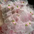 Bordure en dentelle de roses 3D en organza double de 5 cm pour poupée DIY lolita - Rose